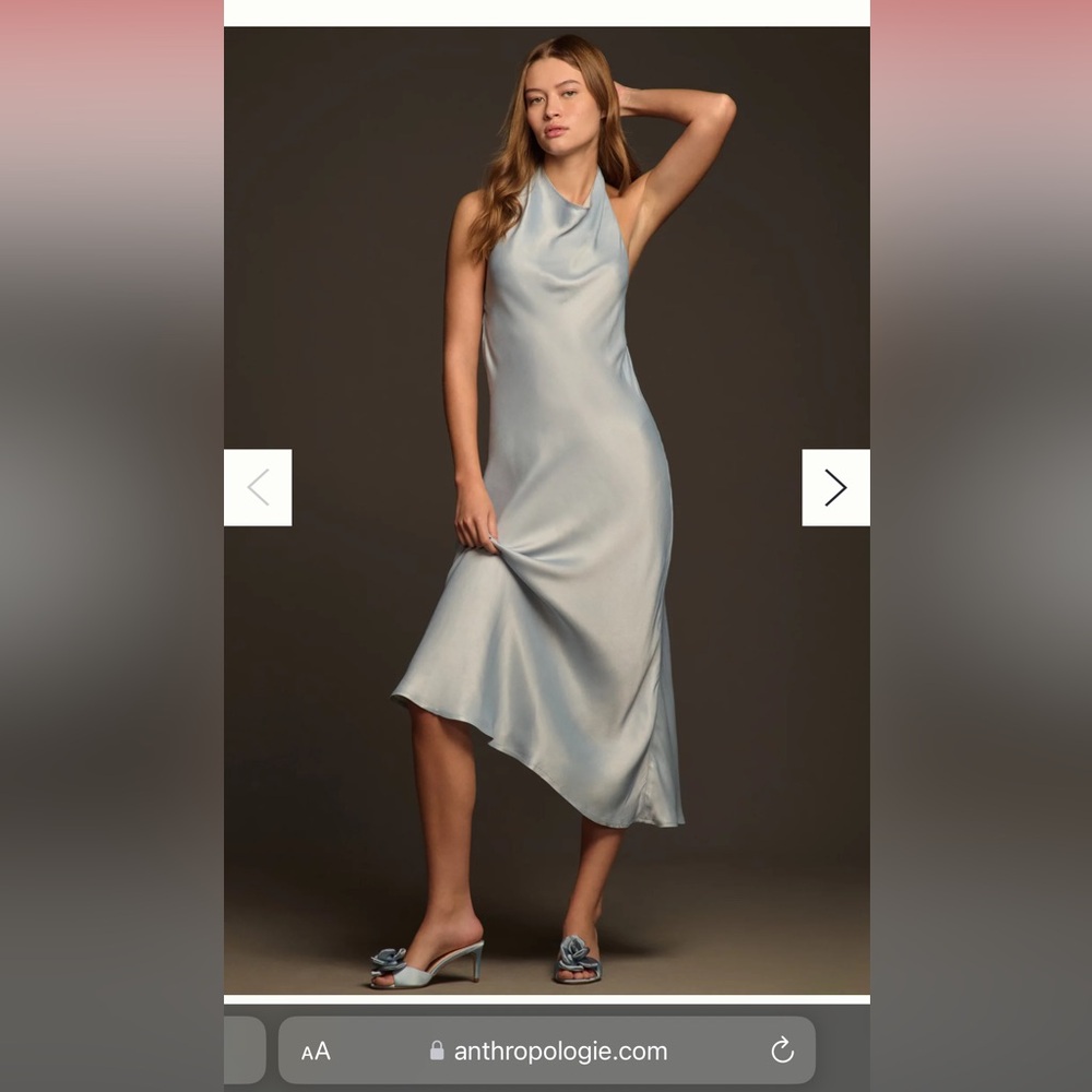 Light blue cowl neck midi dress